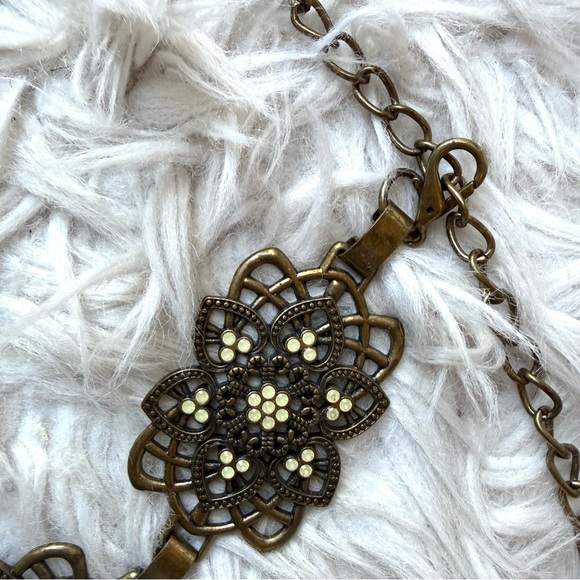 Vintage 80s Boho Cabochon Chain Waist Hip Belt Antique Gold Adjustable OS main image 7